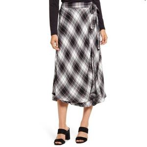 CASLON black and white plaid checked faux wrap midi skirt